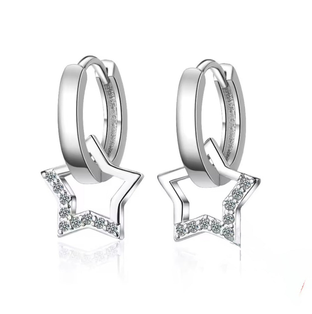 CASSIE - Sparkly Silver Star Hoop