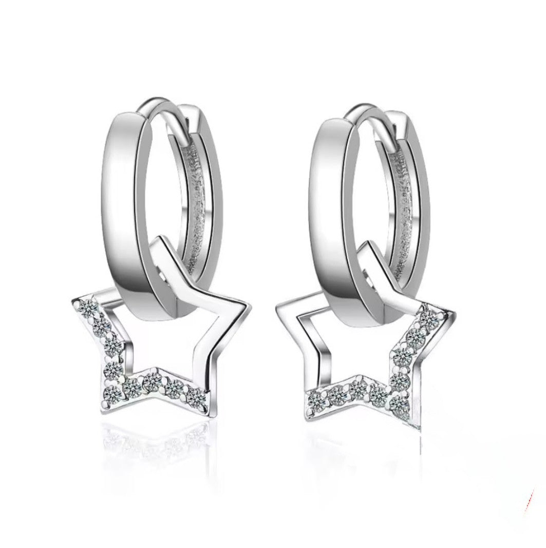 CASSIE - Sparkly Silver Star Hoop